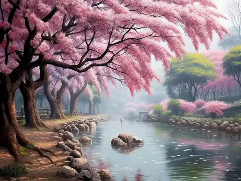 Scenic Pink Tree 120 Colors Nabi Fairy Dust Diamond Painting Full Square / Round Drill