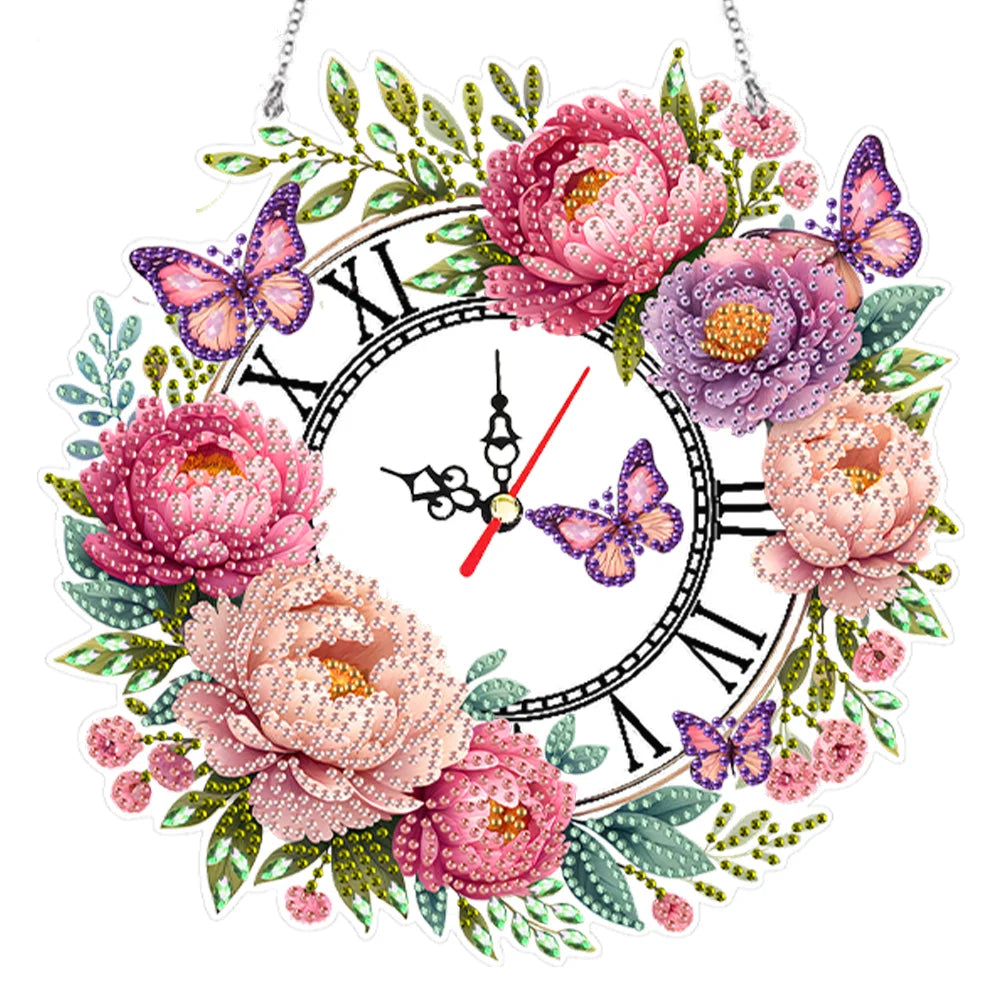 DIY Diamond Painting Kit Flower / Clock Decor, Diamond Painting For Coffee Living Room Home Decor Hanging Pendant