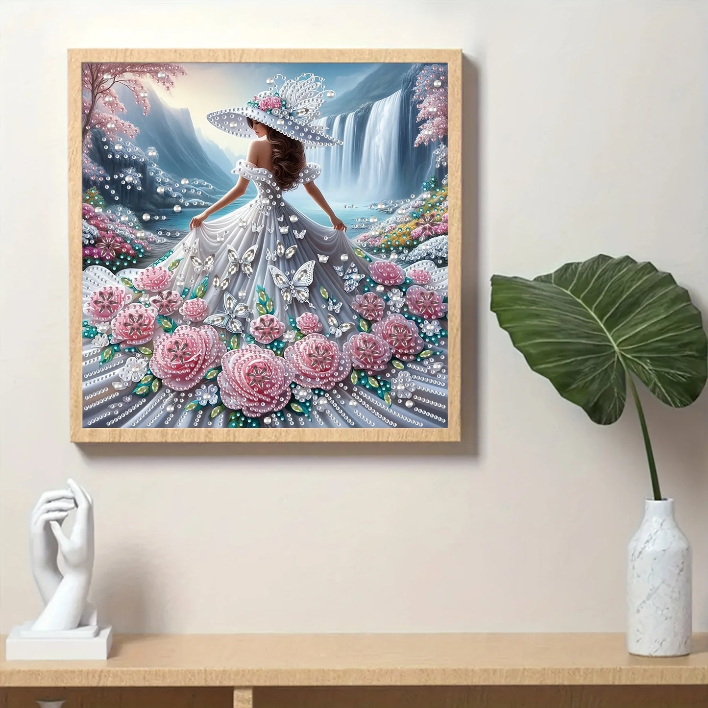 1 Set - Inspired Lady Diamond Painting Kit - Large 30x30cm DIY Mosaic Art, Featuring 3D Special Shapes / Round Diamonds