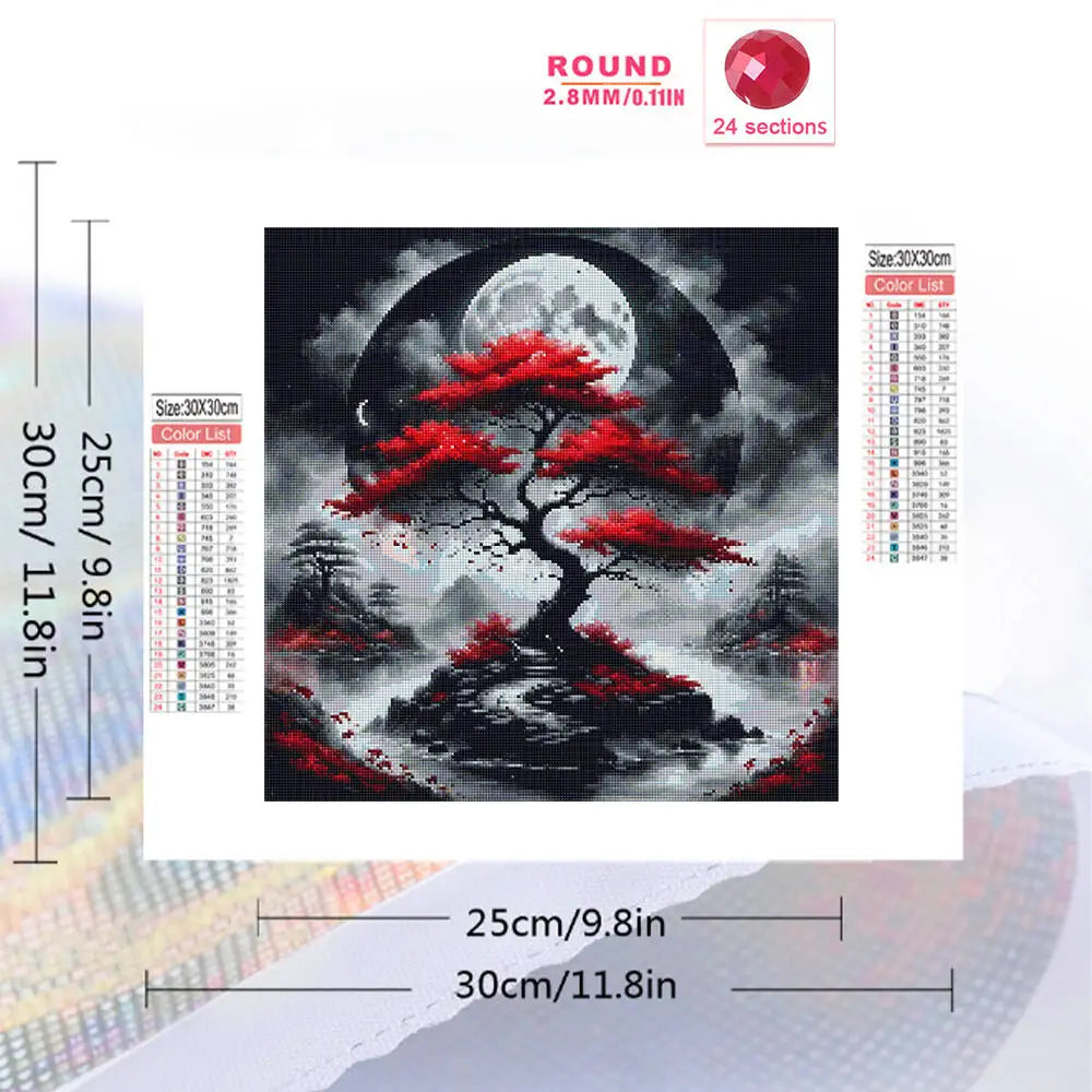 Momoart 5D Diamond Tree Mosaic Landscape, DIY Diamond Painting Moon River Full Square / Round Drill
