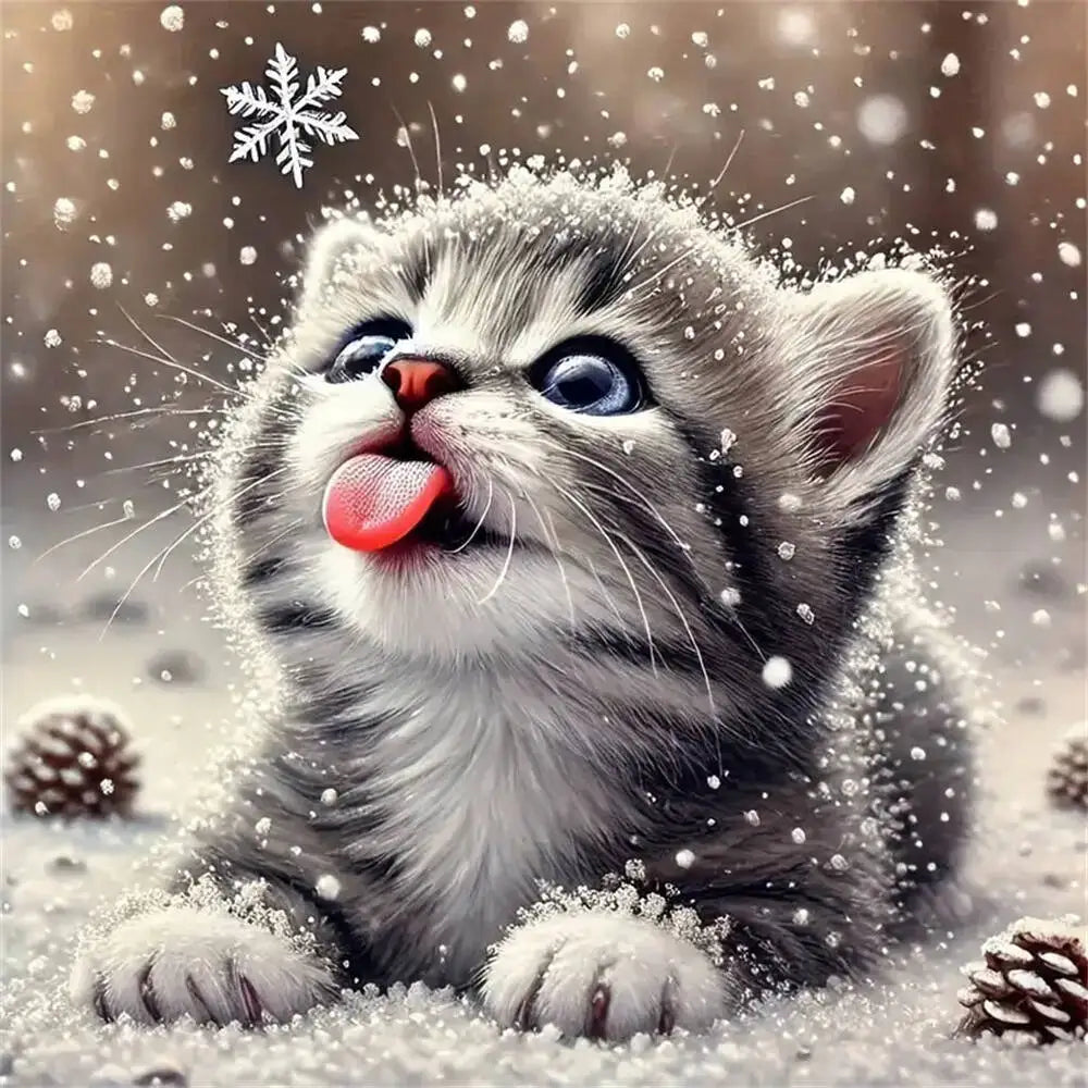 Evershine Animal DIY Diamond Mosaic Kitten Winter Scene Full Square / Round Drill