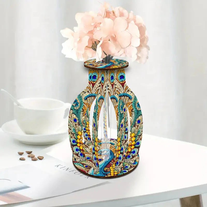 A Diamond Painting Set, A Handcrafted DIY Wooden Vase With Diamond-Encruted Floral Themes, Suitable For Home Decoration