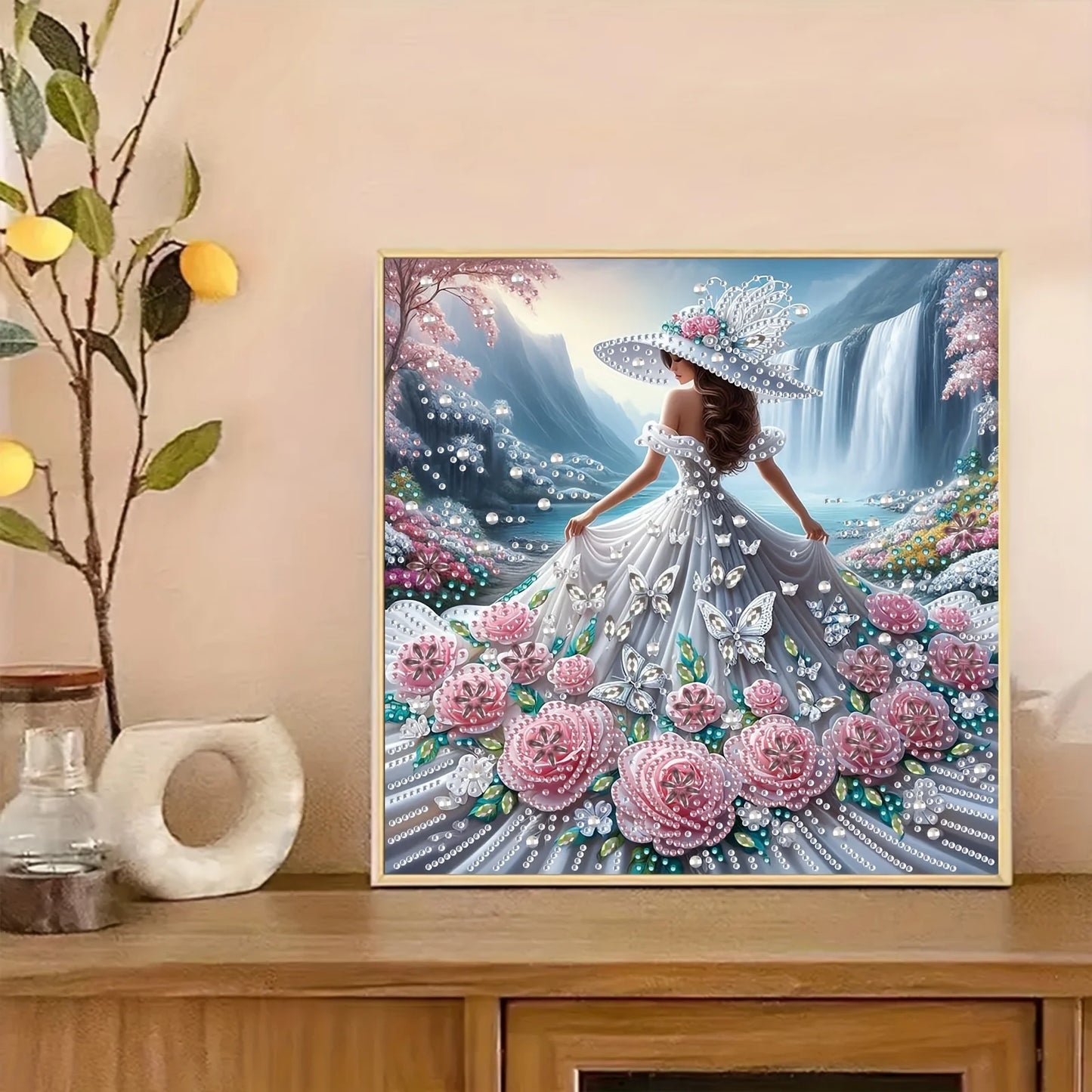 1 Set - Inspired Lady Diamond Painting Kit - Large 30x30cm DIY Mosaic Art, Featuring 3D Special Shapes / Round Diamonds