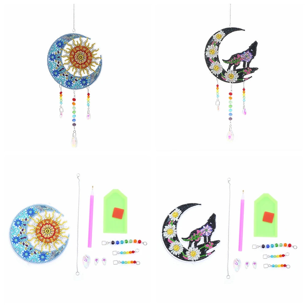 1pc/Set DIY Sun and Moon Diamond Painting Sun Catchers Double Sided Windchimes With Crystal Diamond Art