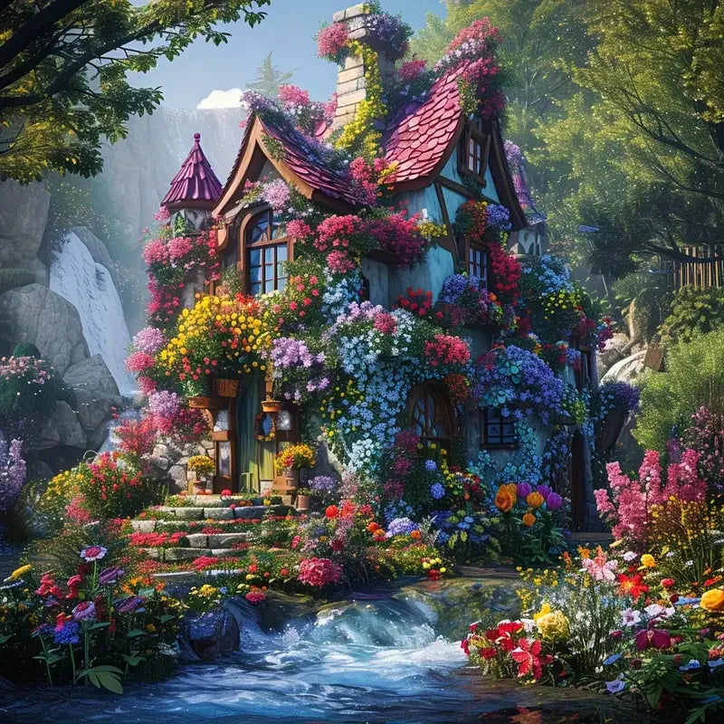 House Diamond Painting Landscape Flower5d DIY Square / Round Full Drill