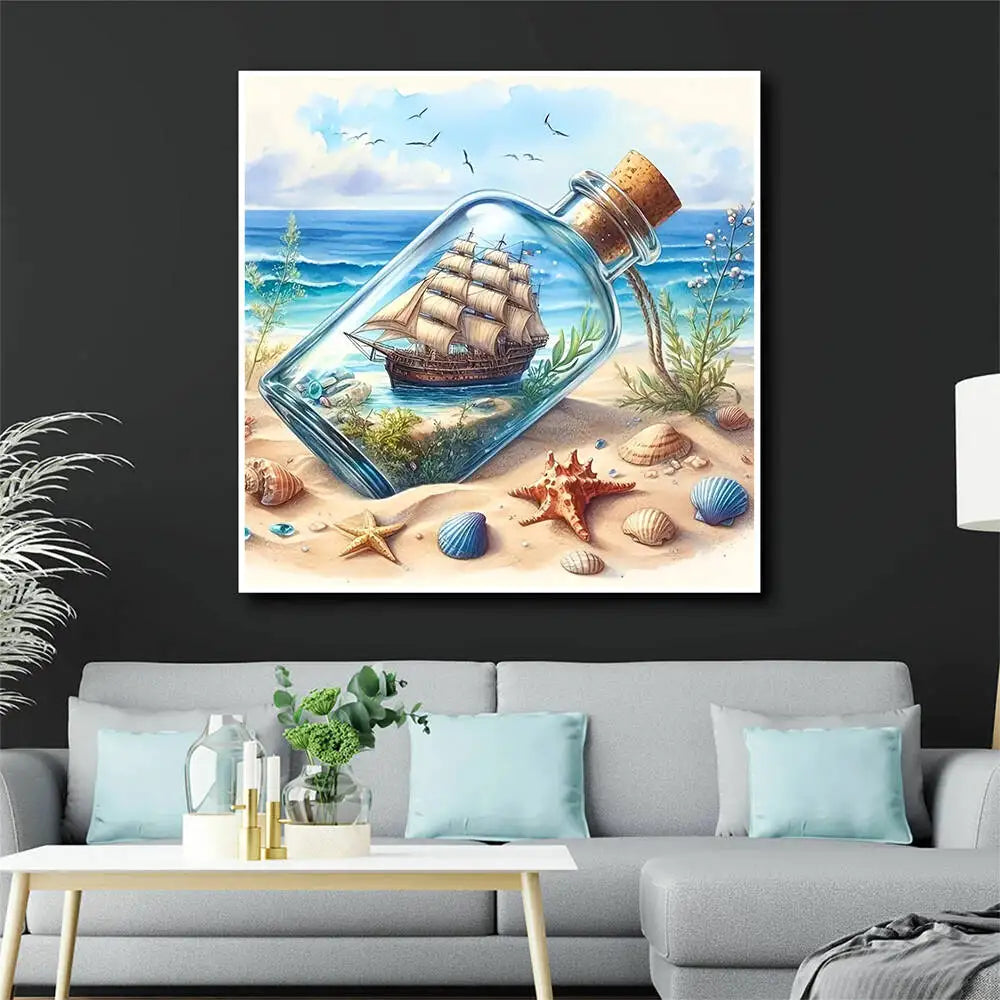 Momoart Diamond Ship In Bottle Landscape, Seaside Bottle DIY Diamond Painting Full Square / Round
