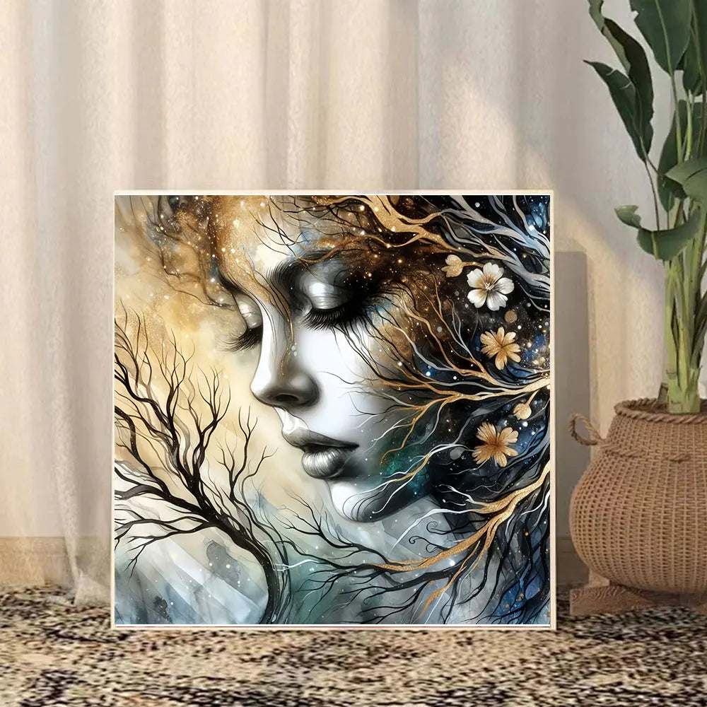 Huacan Full Square / Round Diamond Painting Woman / Flower, DIY Diamond Painting Portrait