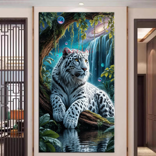 Beautiful White Tiger, Waterfall DIY Diamond Painting Full Square / Round Drill