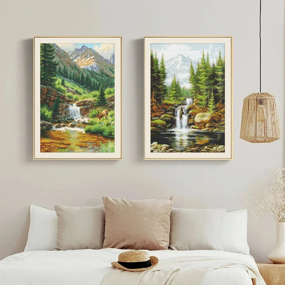 DIY 5D Diamond Painting Landscape Forest, Waterfalls, Scenic, Round Drill
