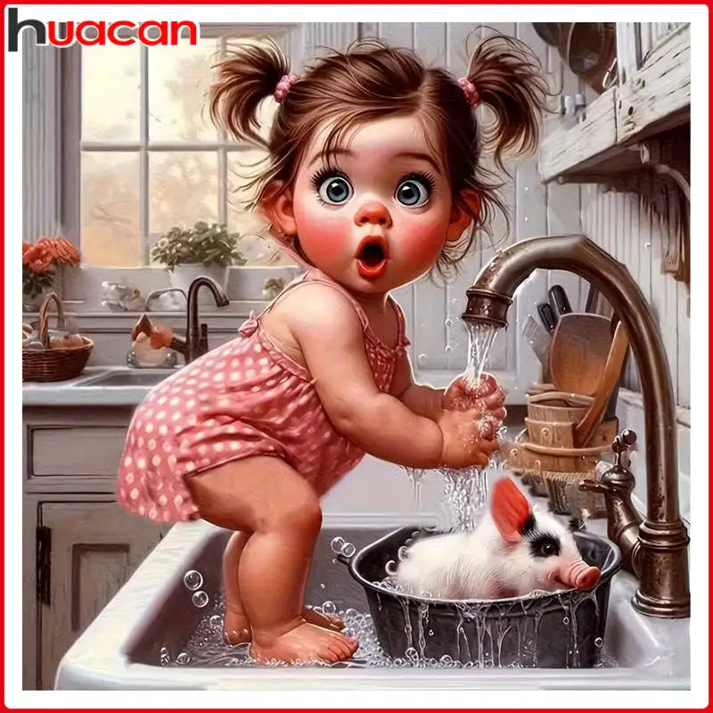 HUACAN 5D DIY Diamond Painting Cartoon Baby In Sink Full Square / Round Drill