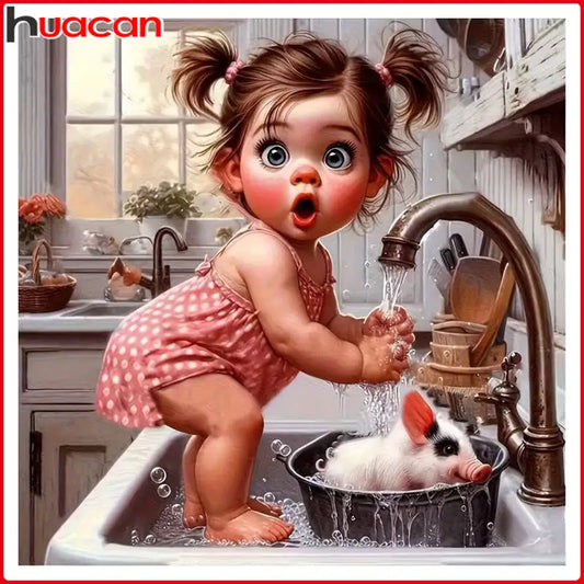 HUACAN 5D DIY Diamond Painting Cartoon Baby In Sink Full Square / Round Drill
