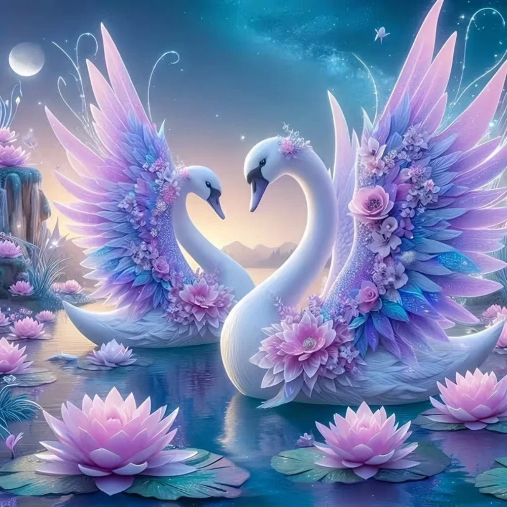 Swan Flower DIY Diamond Painting Full Round Drill