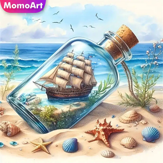 Momoart Diamond Ship In Bottle Landscape, Seaside Bottle DIY Diamond Painting Full Square / Round