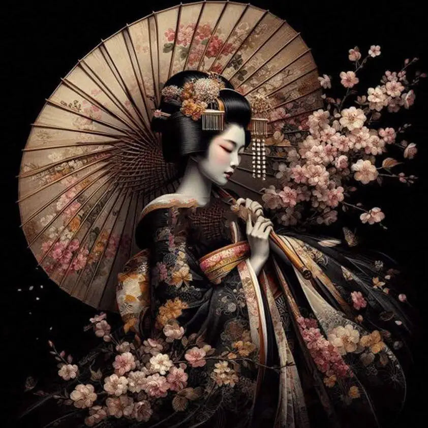 HUACAN Japanese Women, Cherry Blossom Flower, DIY Diamond Painting 5d Portrait Full Square / Round Drill