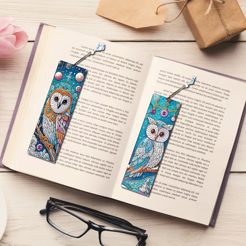 8Pcs DIY Owl Diamond Painting Art Bookmarks With Crystal Pendants
