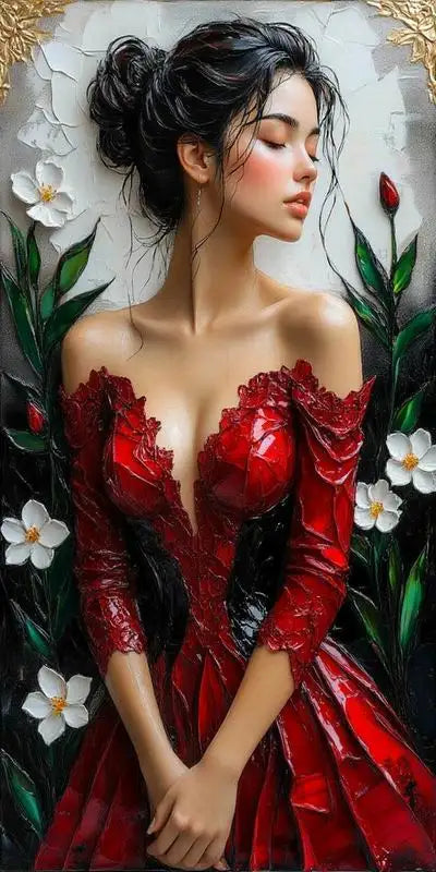 Sexy Red Dress Woman Elegant Goddess Large Size DIY Diamond Painting Full