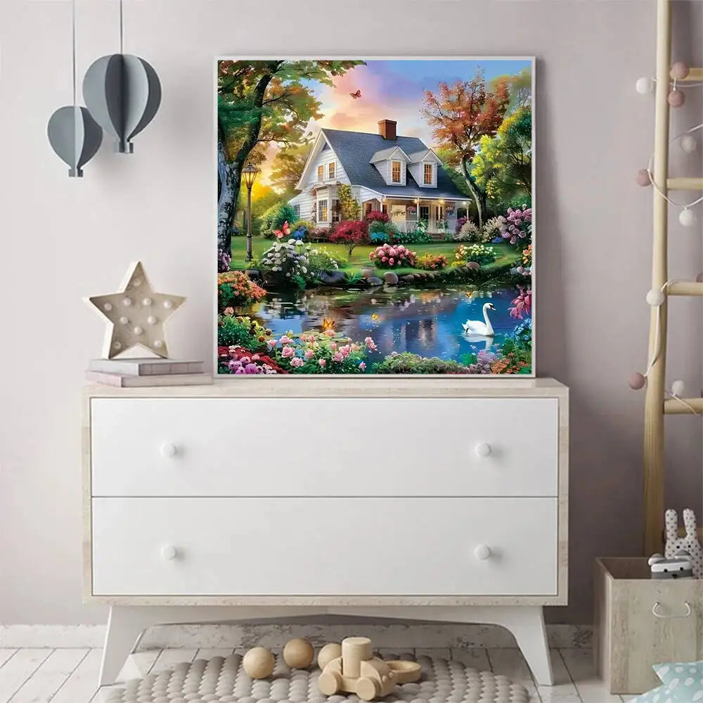 Evershine DIY Diamond Mosaic House Landscape, Full Square / Round Drill