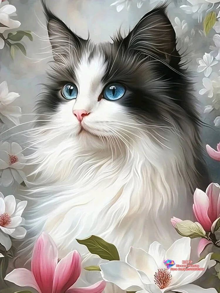 Flower Cat Diamond Painting Kit Square/ Round Diamond 5D DIY
