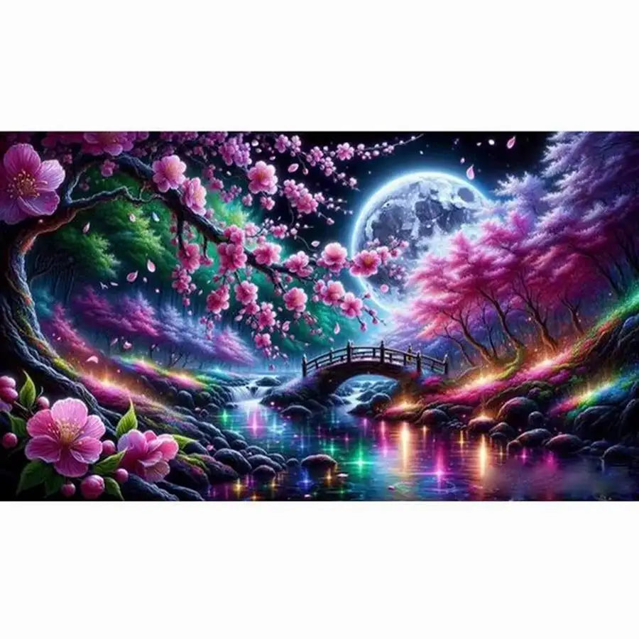 Diamond Painting Large Size Cherry Blossom Moon Landscape DIY Full Square / Round