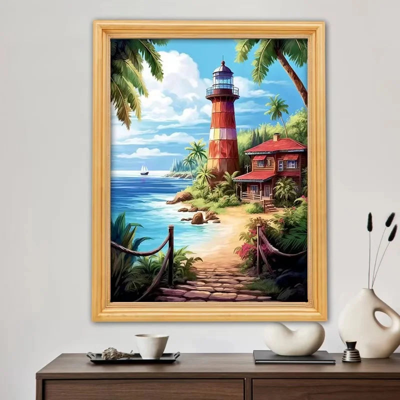 5D DIY Diamond Art Painting Kits Lighthouse Landscape Mosaic 2024 New Embroidery Cross Stitch Home Decor Children's Gift Crafts