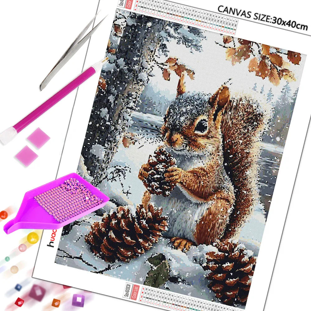 Huacan Squirrel Snow DIY Diamond Painting Full Square / Round Drill