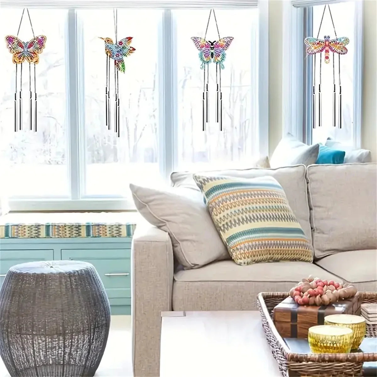 4 Pieces/ Set Acrylic Double-Sided Diamond Painting Insect Modeling DIY Wind Chimes Crafts, Garden Doors And Windows Decoration