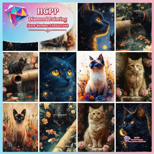 Cat Diamond Painting Kit, Square, Round Diamond 5D DIY Mosaic Handmade Art