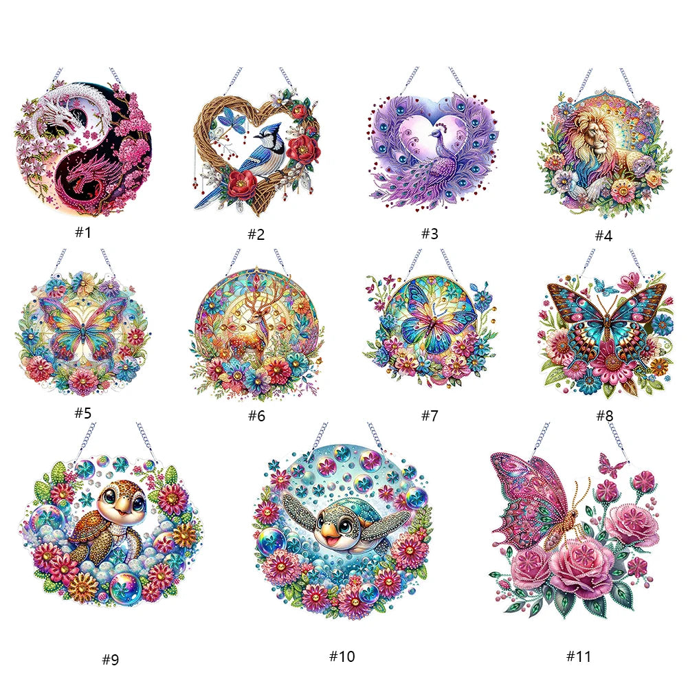 Double Sided Special Shaped Cute Animal Rhinestone Diamond Art Window Pendants, DIY Diamond Painting Hanging Ornament For Adults
