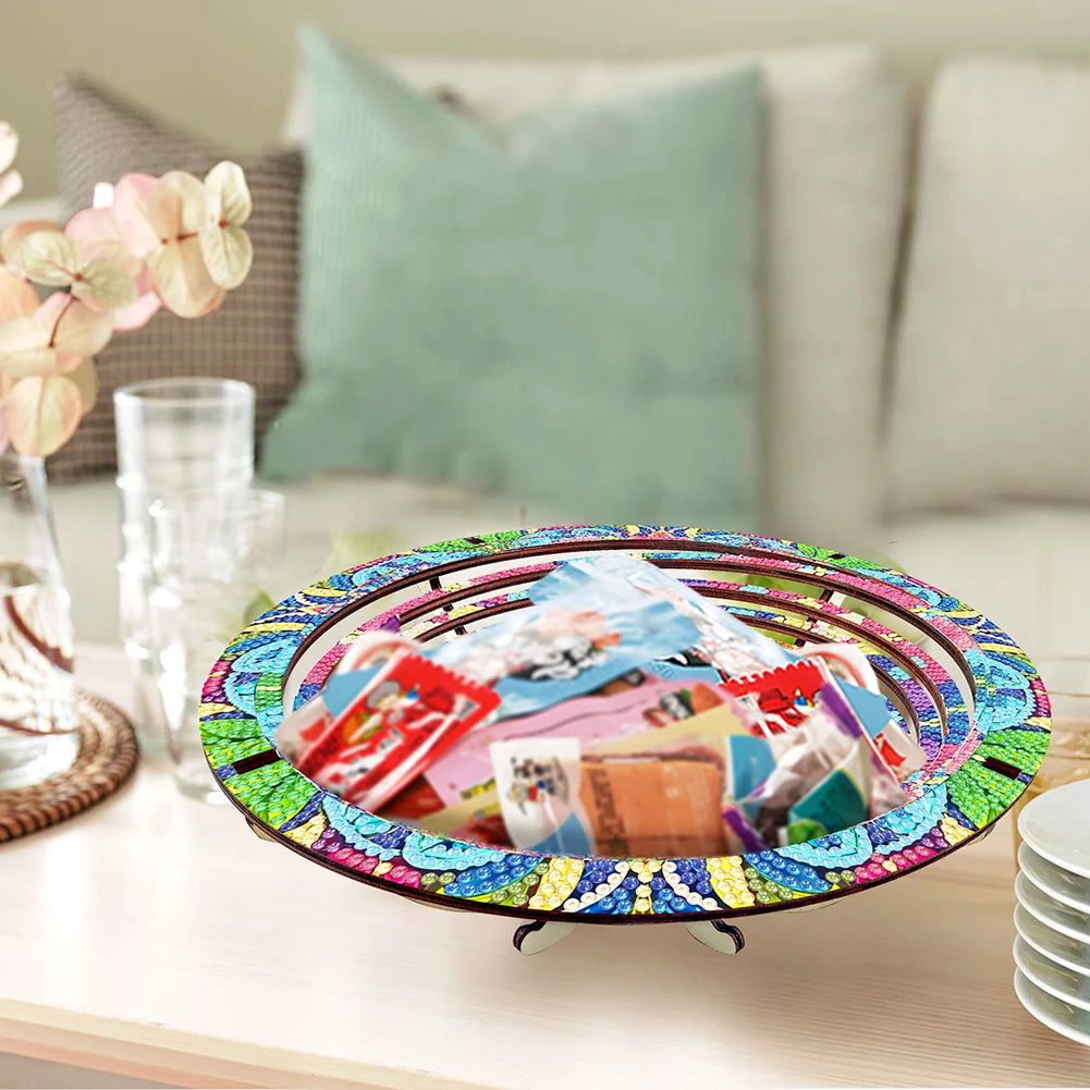 DIY Diamond Art Wooden Serving Tray, Diamond Painted Wooden Dining Plate Decorative For Parties Or Bed Food Tray