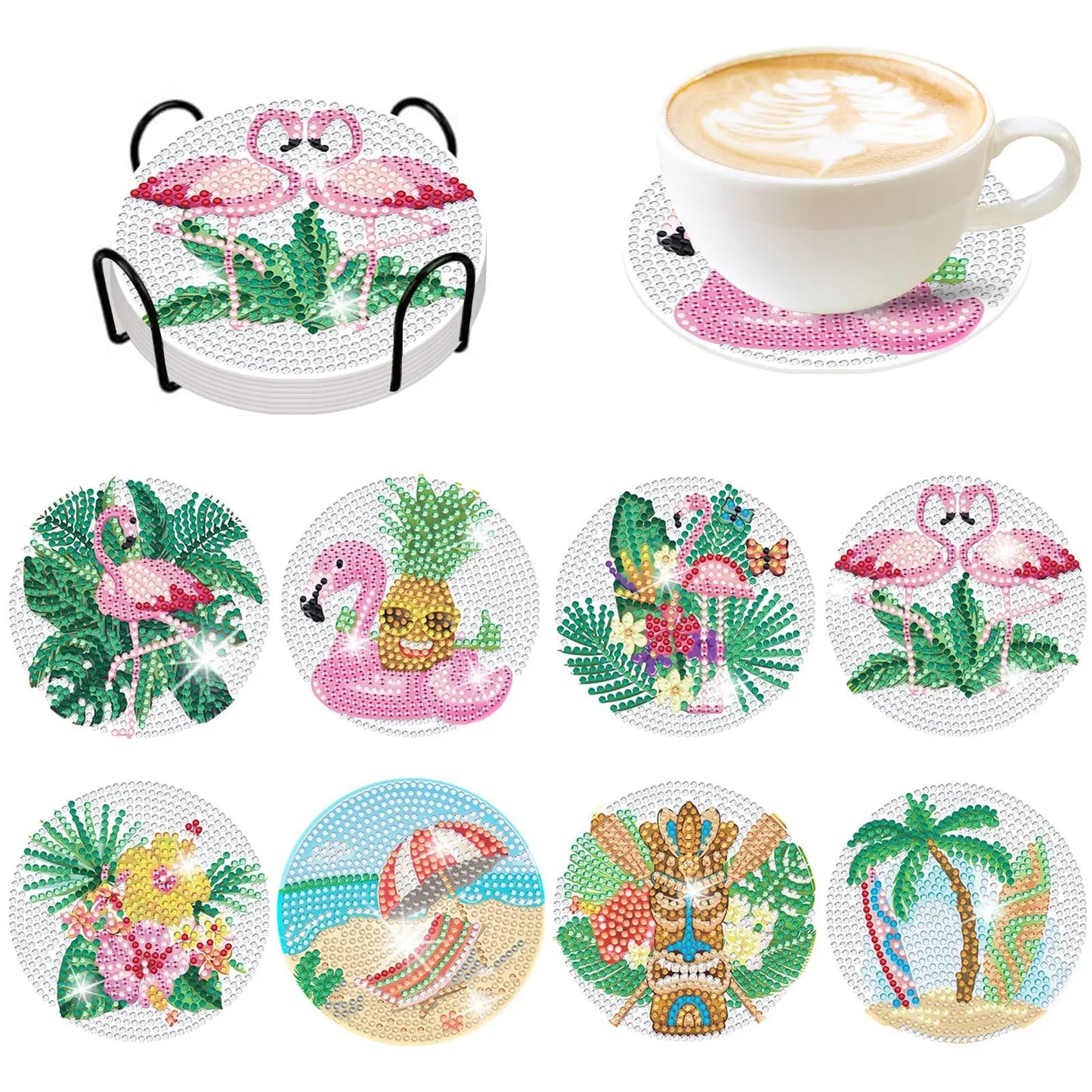 GLOBAL 8pcs/Set DIY Diamond Painting Coasters Animal Cup Cushion For Drinks Crystal Rhinestones Diamond Art Coasters