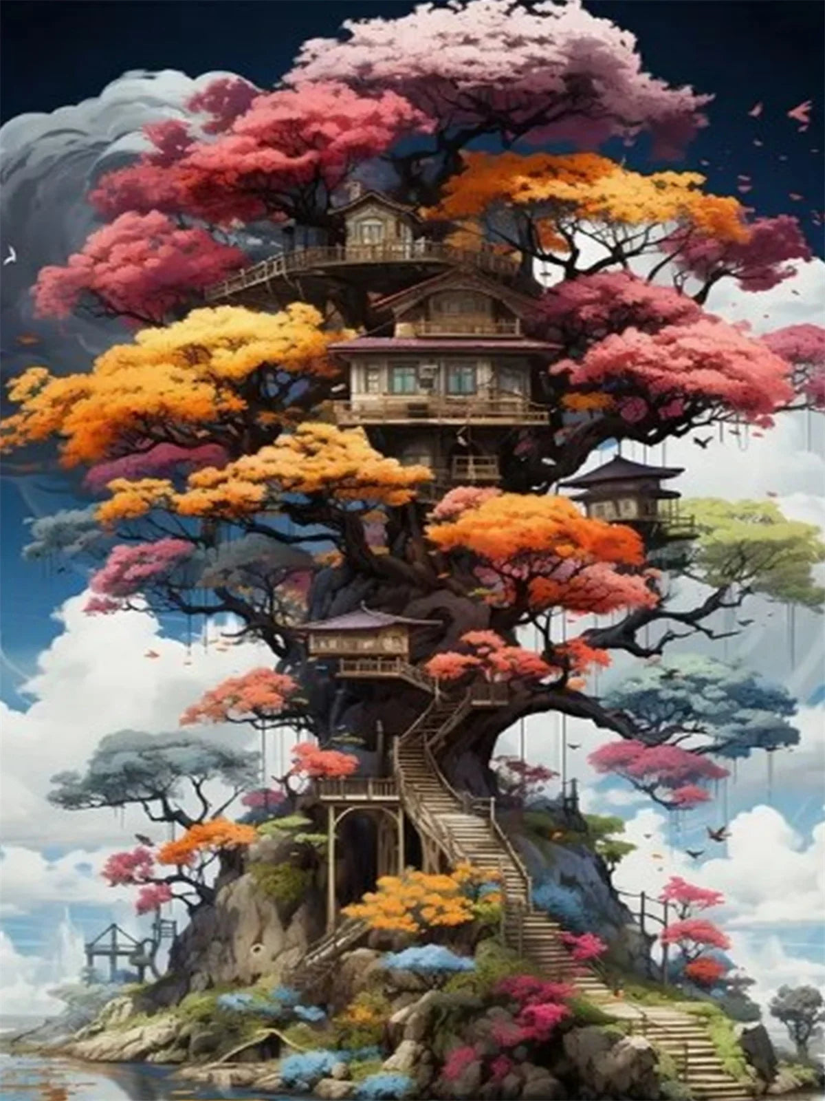 Evershine Diamond Mosaic Fantasy Tree House Landscape DIY 5D Painting Full Square / Round Drill