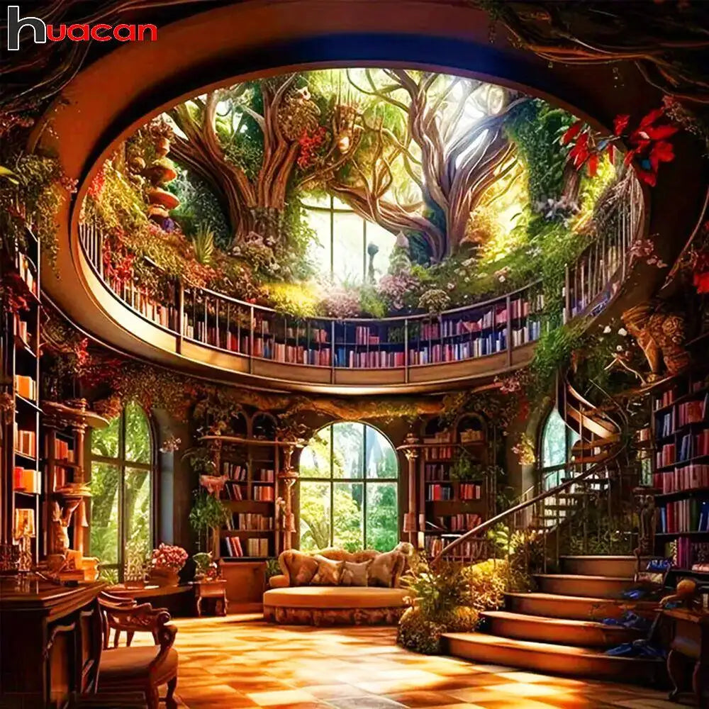 Huacan DIY Diamond Painting Library Landscape Full Square / Round Drills