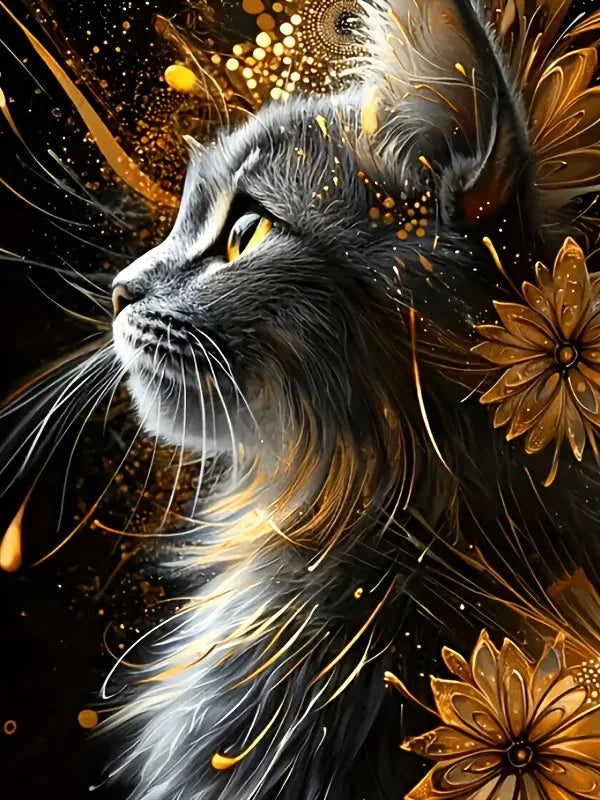 Huacan Full Square/ Round Drill DIY Diamond Painting Cat & Flowers Diamond Painting