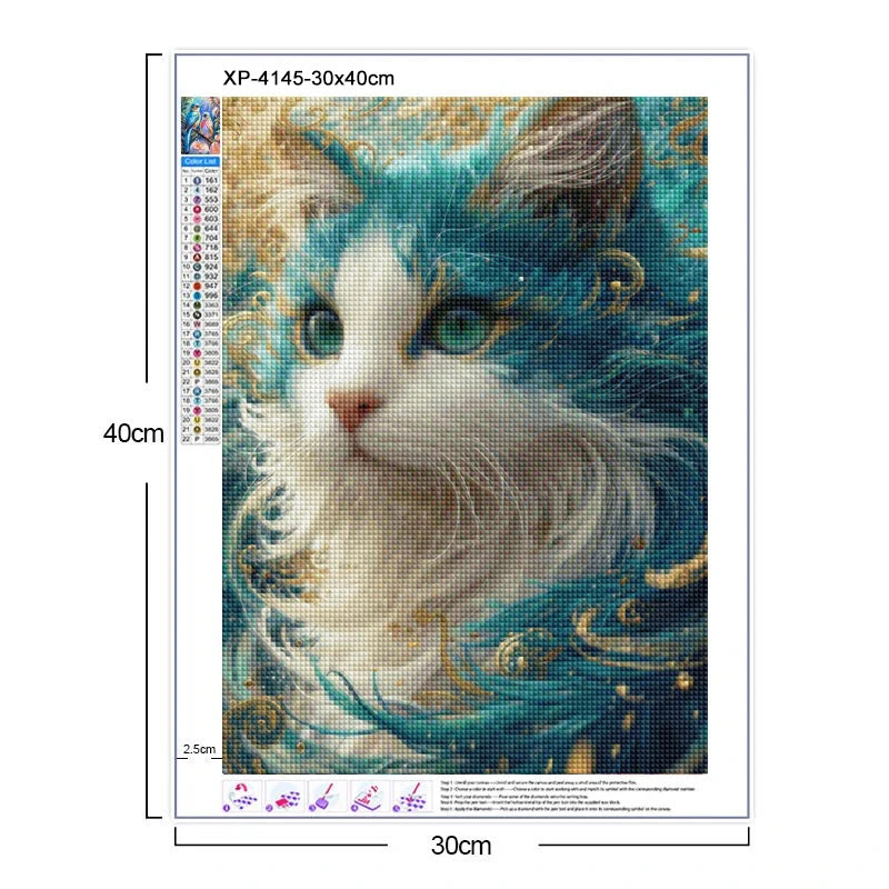 5D Blue Cat DIY Diamond Painting Full Round Mosaic