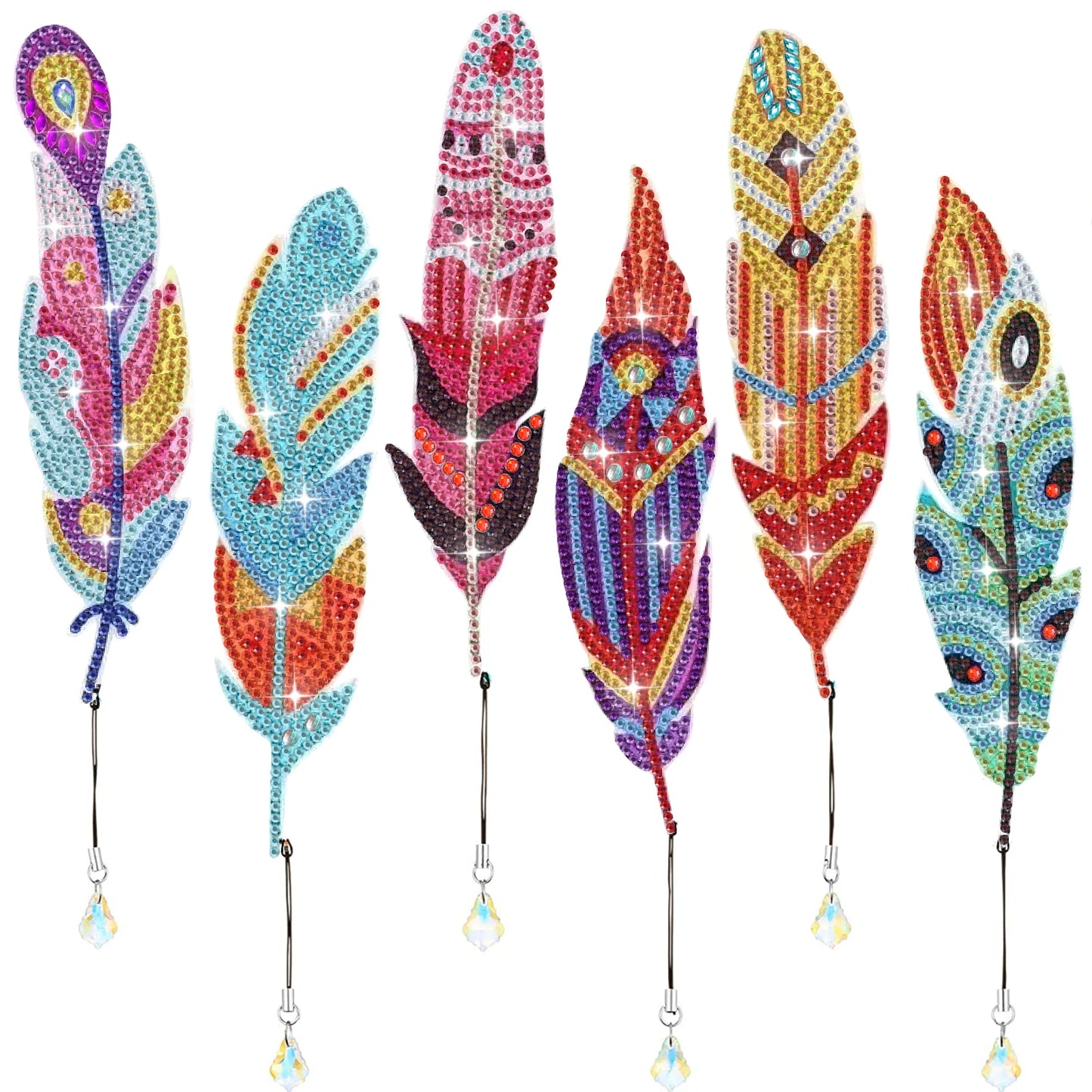 6-piece DIY Diamond Art Crystal Painting Bookmark Feather Bookmark