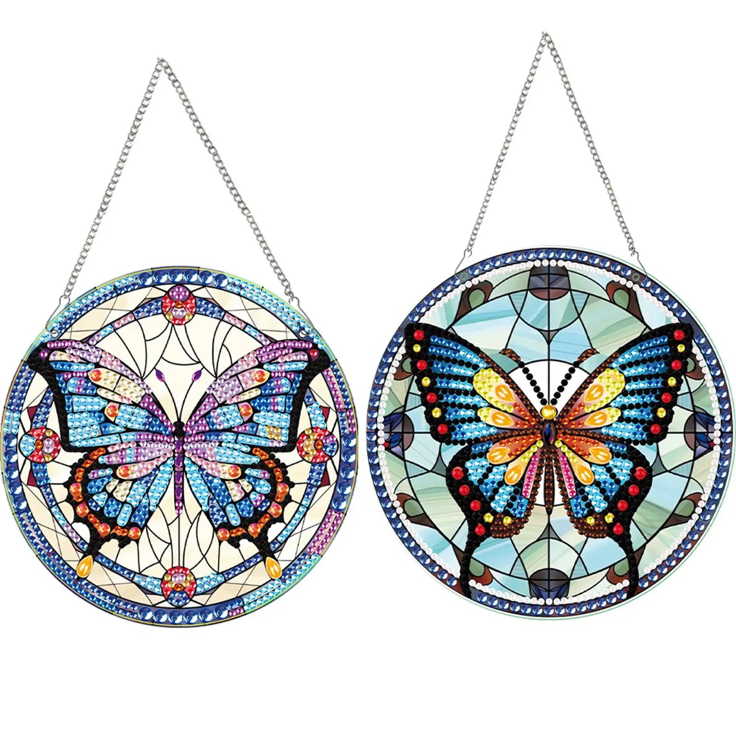 2pcs Animal Cat Theme 2D/Flat DIY Diamond Painting Collection Window Pendants Single-Sided Drill Diamond Art Pendant