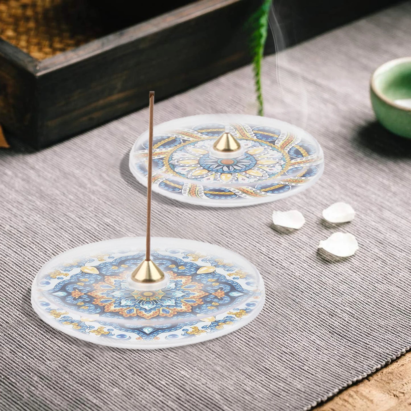 2PCS Diamond Art Painting Meditation Incense Plate Kit, Mandala Pattern