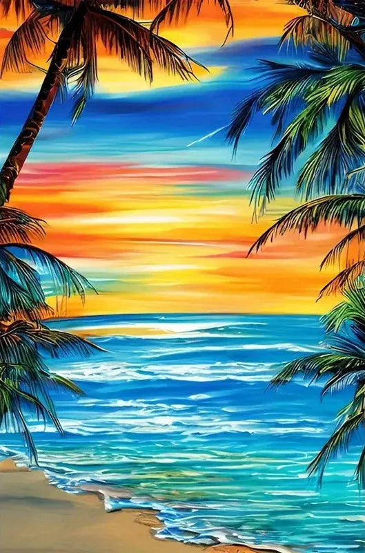 Sunset Landscape Seaside Beach Full Round Drill Rhinestones