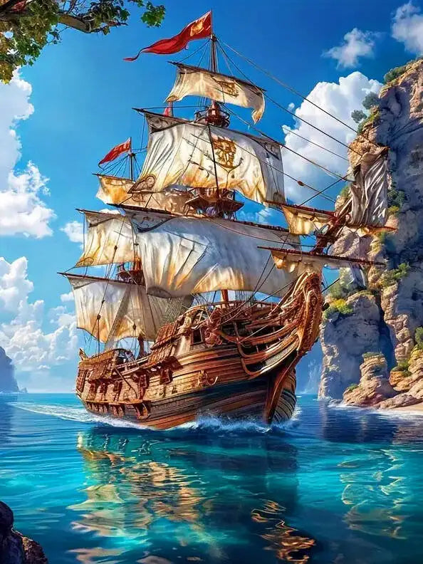 Huacan Full Square Round Diamond Painting Ship / Sea DIY Diamond Mosaic Landscape Art Wall Decor