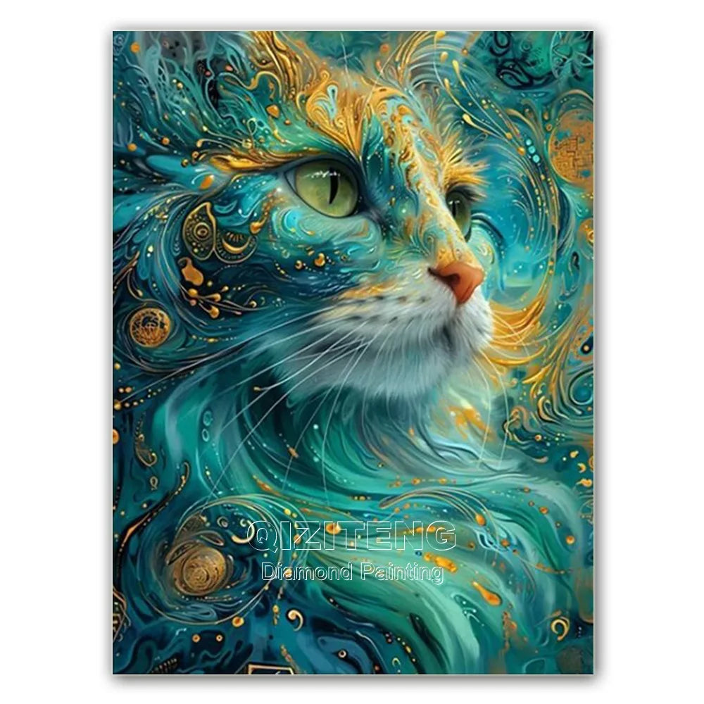 5D Blue Cat DIY Diamond Painting Full Round Mosaic