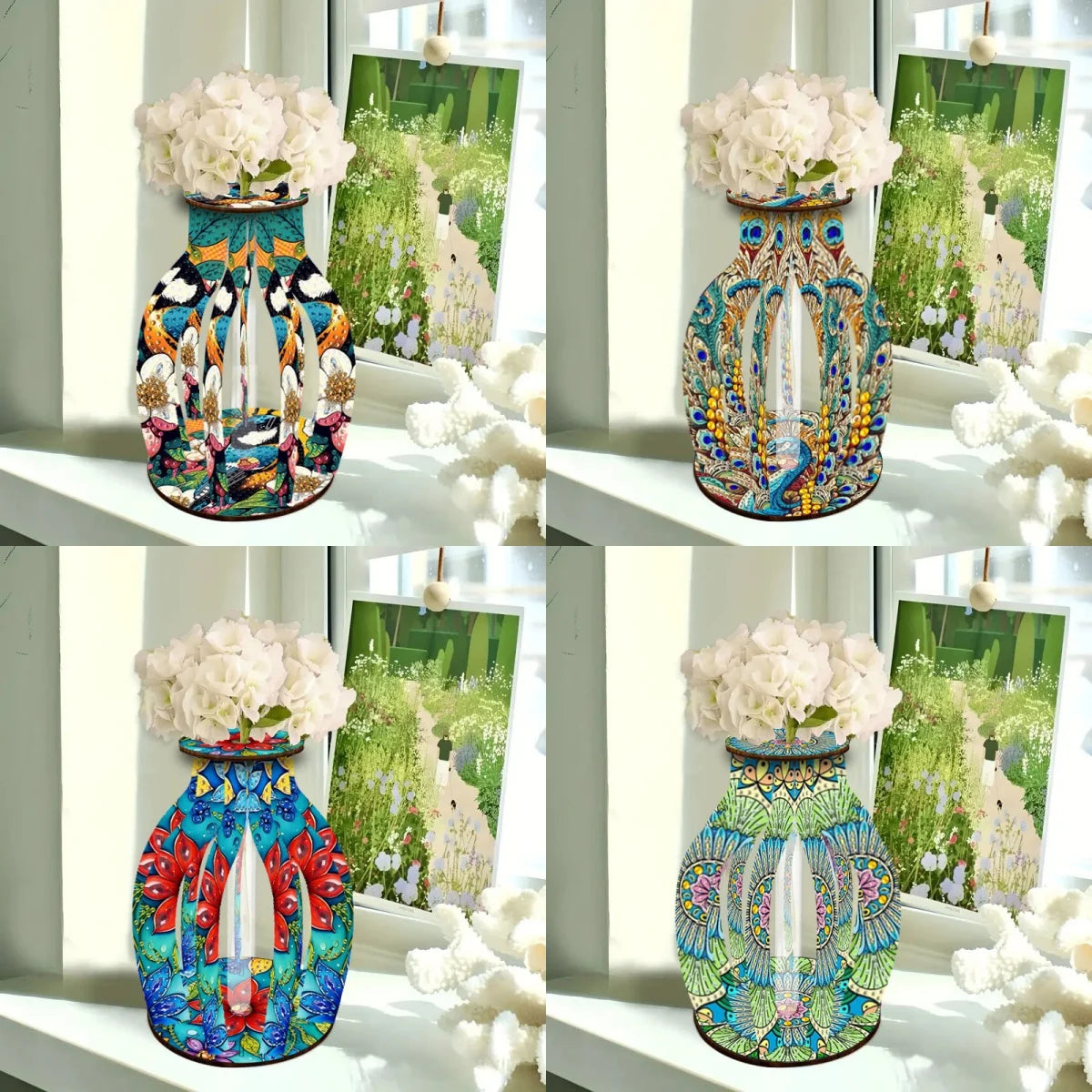 A Diamond Painting Set, A Handcrafted DIY Wooden Vase With Diamond-Encruted Floral Themes, Suitable For Home Decoration