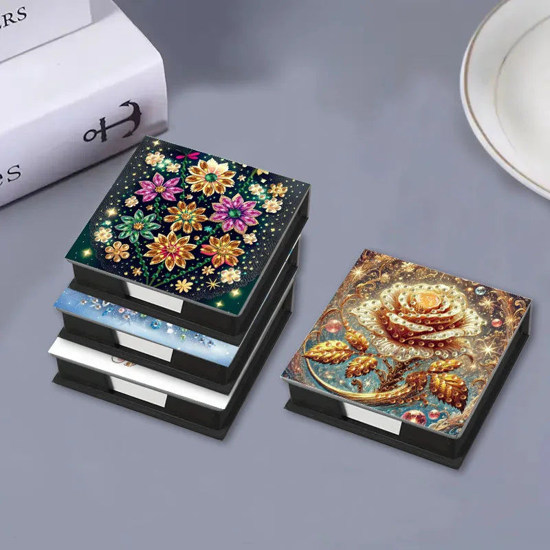 1 DIY Diamond Painting Set with dot Diamond flip label Box - Paper material with flower pattern - can hold 150 sheets of pape