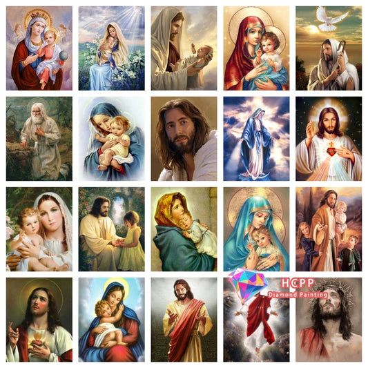 Jesus, Virgin Mary Diamond Painting Kit Square or Round Diamond 5D DIY Religious Mosaic