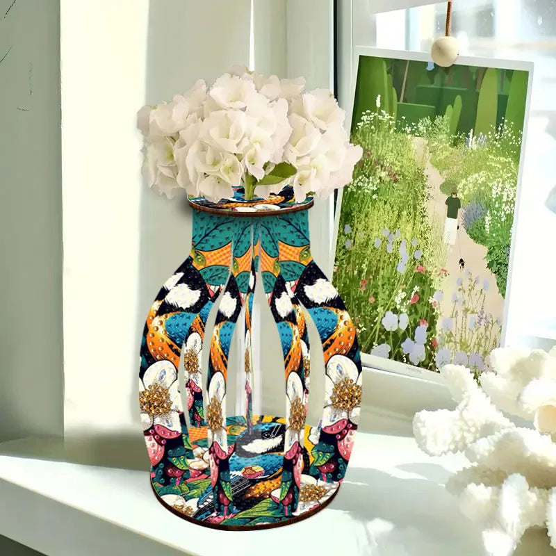 A Diamond Painting Set, A Handcrafted DIY Wooden Vase With Diamond-Encruted Floral Themes, Suitable For Home Decoration