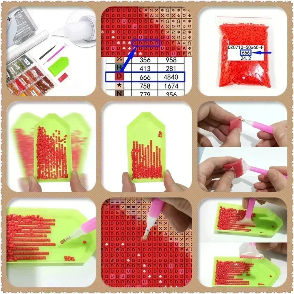 Diamond Painting Kit Square / Round Diamond 5D DIY Collage Of Cute Puppies With Flowers & Decorative Elements