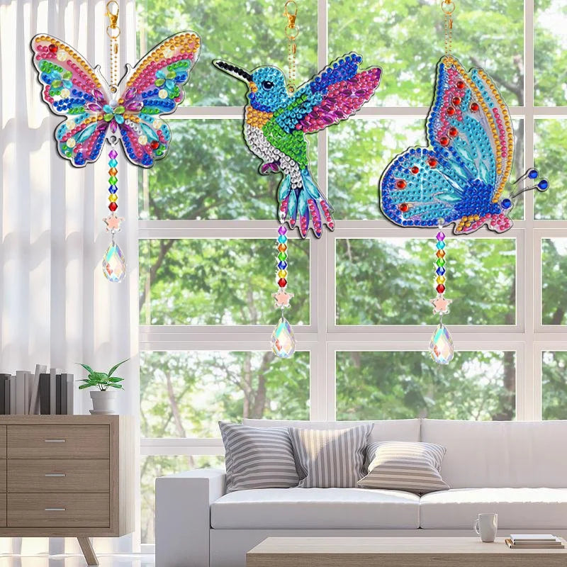 4-Piece DIY Diamond Painted Capture Wind Chime, Double Sided Butterfly