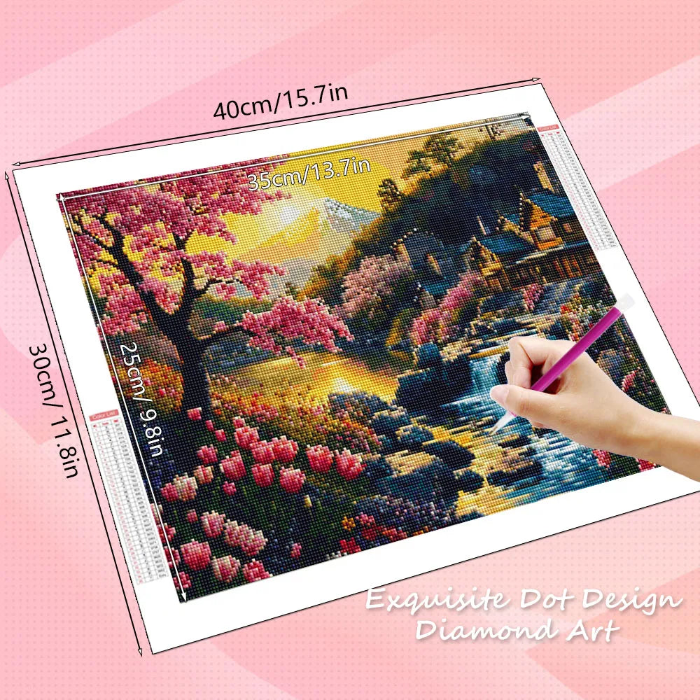 HUACAN Diamond Painting Nature Landscape Mountain House Scenery Tree Lake Full Square / Round Drills