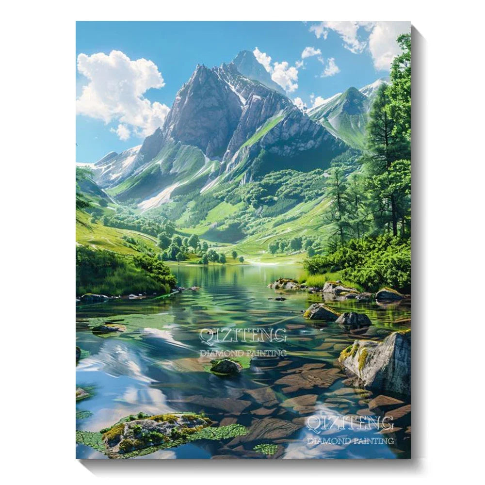 DIY 5D Diamond Painting Landscape Forest, Waterfalls, Scenic, Round Drill