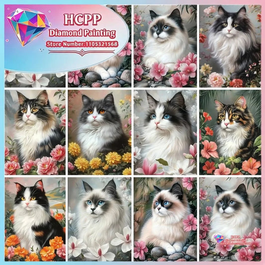 Flower Cat Diamond Painting Kit Square/ Round Diamond 5D DIY