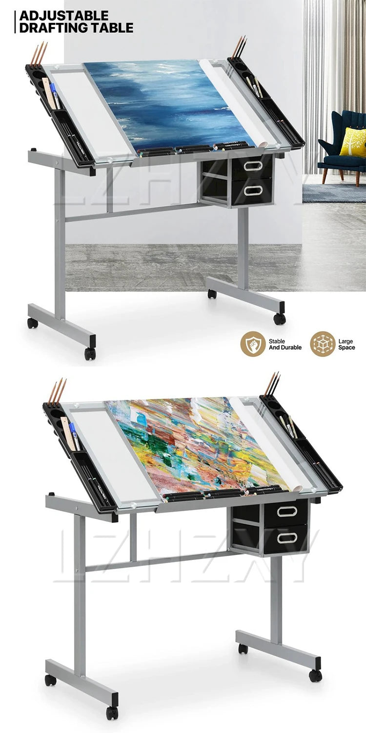 Drafting Table Artist's Desk For Painting, Calligraphy, and Design Height-Adjustable Workstation Multi-Angle Adjustment
